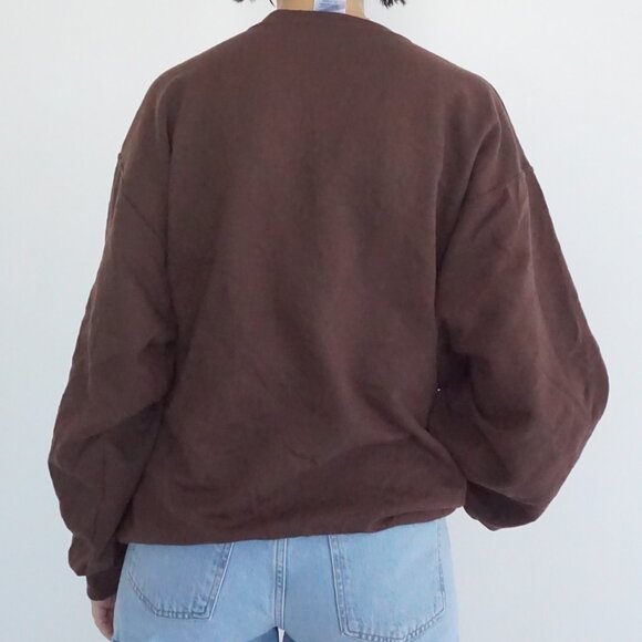 Vintage Jerzees Brown Autumn Landscape Cabin Lake Leaves Graphic Sweatshirt L - Picture 2 of 9